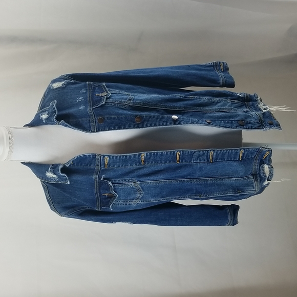FOREVER  21 Six Button Tunic Length Distressed Jean Jacket w/ Hand Pockets - Picture 4 of 14